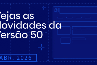 Imagem com fundo azul-escuro convidando os visitantes a conferir as novidades do Logos de abril de 2026.