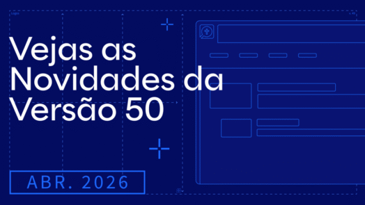 Imagem com fundo azul-escuro convidando os visitantes a conferir as novidades do Logos de abril de 2026.
