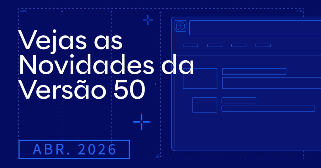 Imagem com fundo azul-escuro convidando os visitantes a conferir as novidades do Logos de abril de 2026.