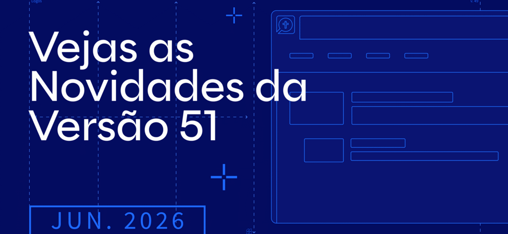 Imagem com fundo azul-escuro convidando os visitantes a conhecer as novidades do Logos de junho de 2026.