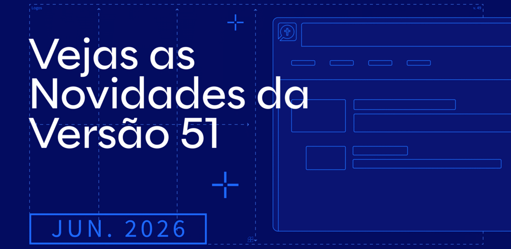 Imagem com fundo azul-escuro convidando os visitantes a conhecer as novidades do Logos de junho de 2026.