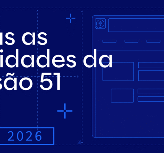 Imagem com fundo azul-escuro convidando os visitantes a conhecer as novidades do Logos de junho de 2026.