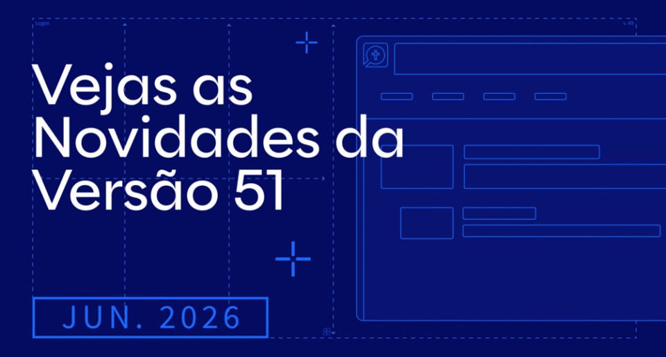 Imagem com fundo azul-escuro convidando os visitantes a conhecer as novidades do Logos de junho de 2026.